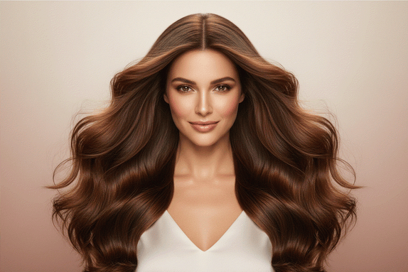 woman applying halo hair extensions for instant length and volume