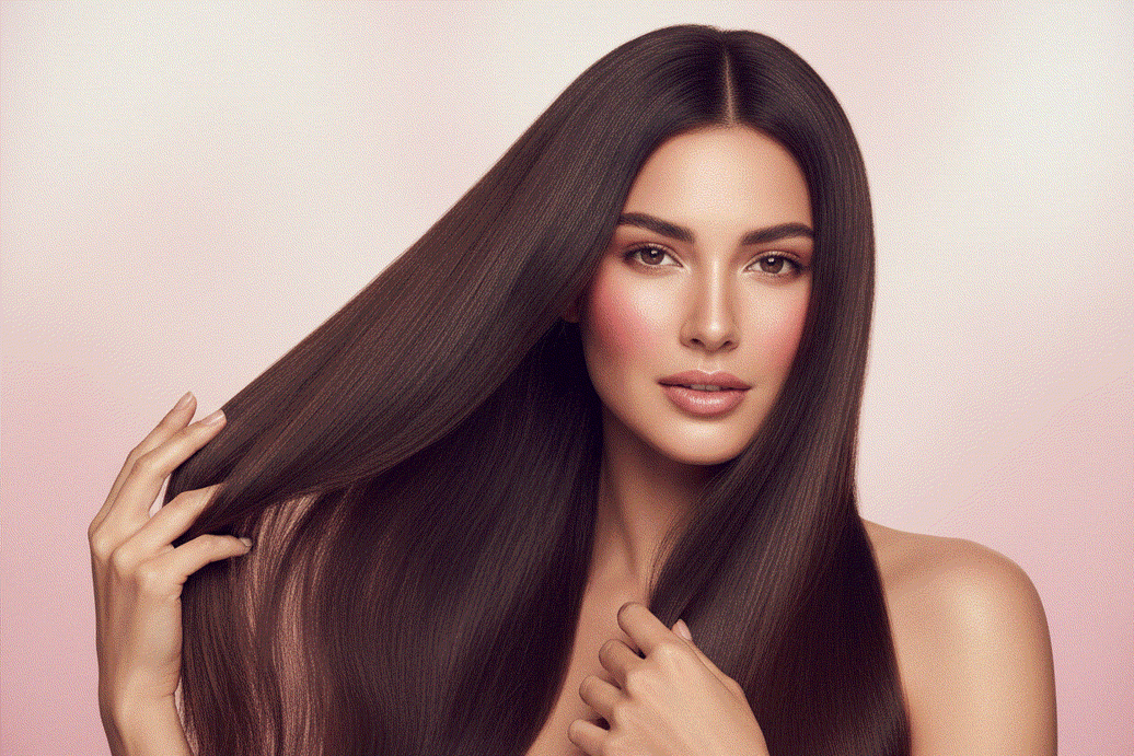 Close-up of silky Halo Hair Extensions being gently brushed for care and maintenance guidance
