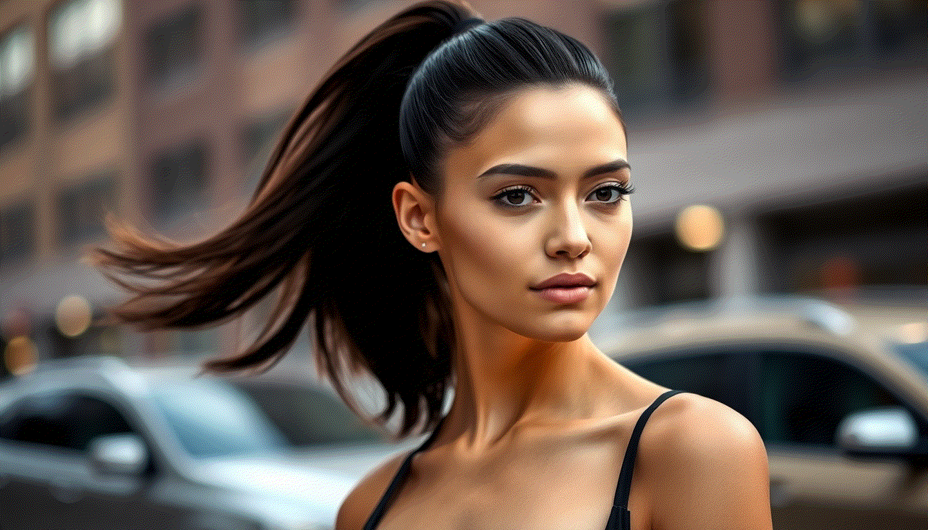 Woman styling a sleek high ponytail using Halo Hair Extensions for added volume and length