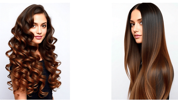 Comparison of human hair and synthetic hair extensions showing styling versatility and maintenance differences