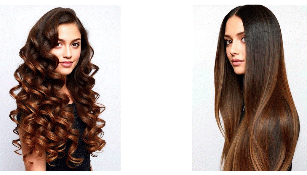 Comparison of human hair and synthetic hair extensions showing styling versatility and maintenance differences