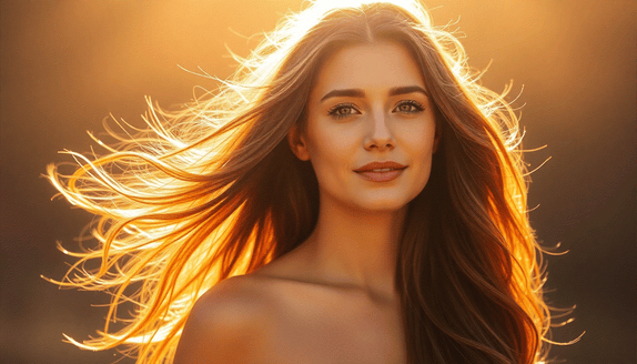 Close-up of blonde hair extensions with sunlight highlighting their shine, illustrating SPF protection against UV damage and discoloration.