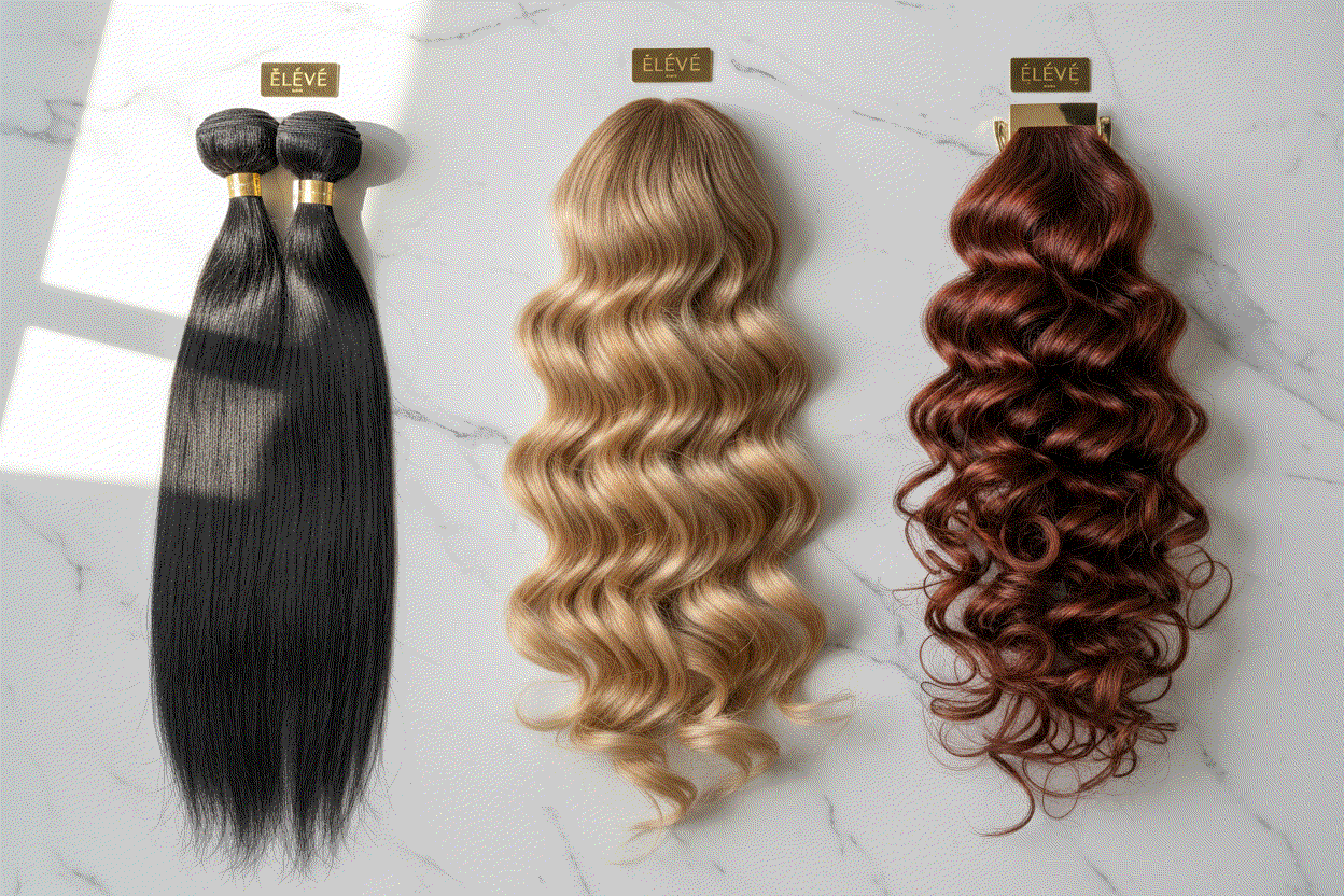 Comparison of straight, wavy, and curly Syn Halo Hair Extensions textures for natural hair matching