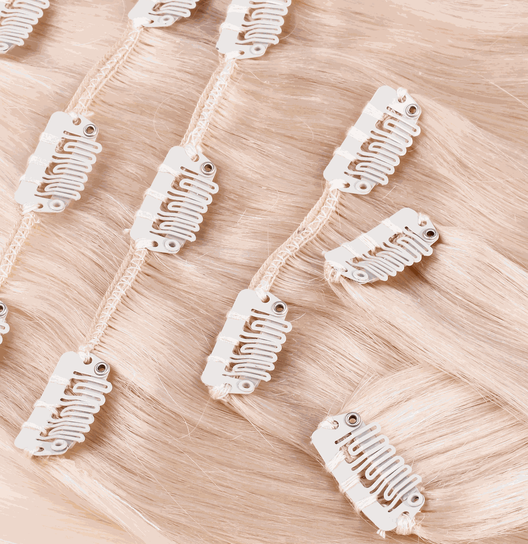Premium Head Clip-In extensions made of 100% Indian Remy human hair with lifetime warranty clips