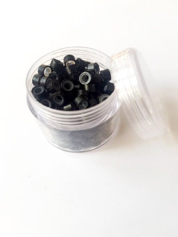 Pack of 100 black micro rings for hair extensions, 5mm aluminum beads lined with silicone