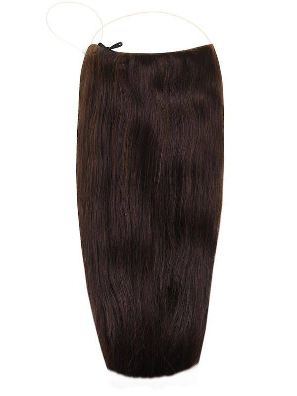 Deluxe Halo Dark Brown #2 Hair Extensions with adjustable clear wire and no-damage design
