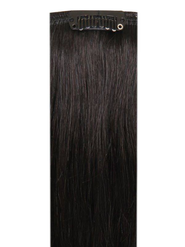 Full head clip-in hair extensions in natural black #1B with 14 clips and 100% Indian Remy human hair