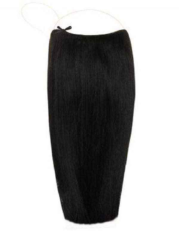 Premium Halo Jet Black #1 hair extensions with adjustable clear wire and no damage to natural hair