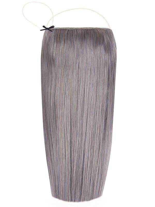 Deluxe Halo grey hair extensions with adjustable clear wire and no damage to natural hair