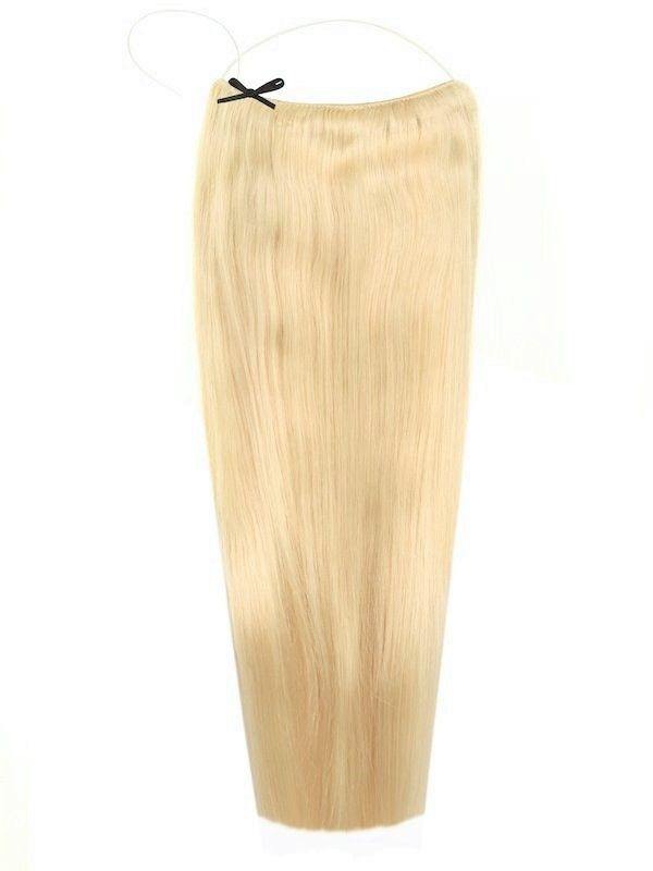Premium Halo Hair Extensions bleach blonde #60 with adjustable clear wire and no clips or glue