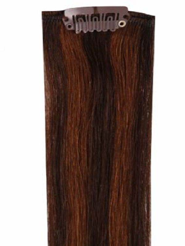 Full head clip-in hair extensions mixed #2/4 with 14 clips and 8 pieces, 100% Indian Remy human hair