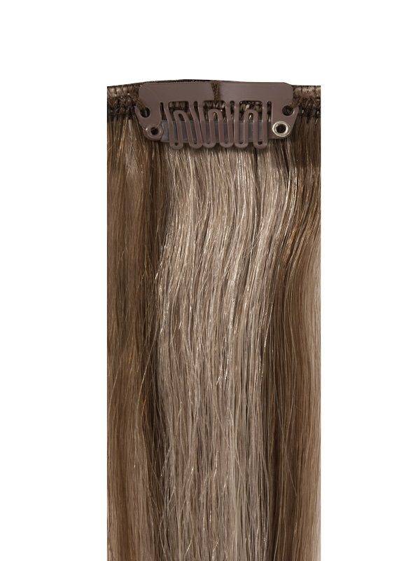 Premium Head Clip-In mixed #7/17 hair extensions with 16 pieces and 28 clips, 100% Indian Remy human hair