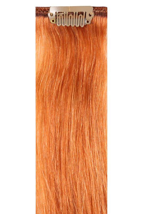 Premium clip-in ginger aura hair extensions with 28 clips and 100% Indian Remy human hair