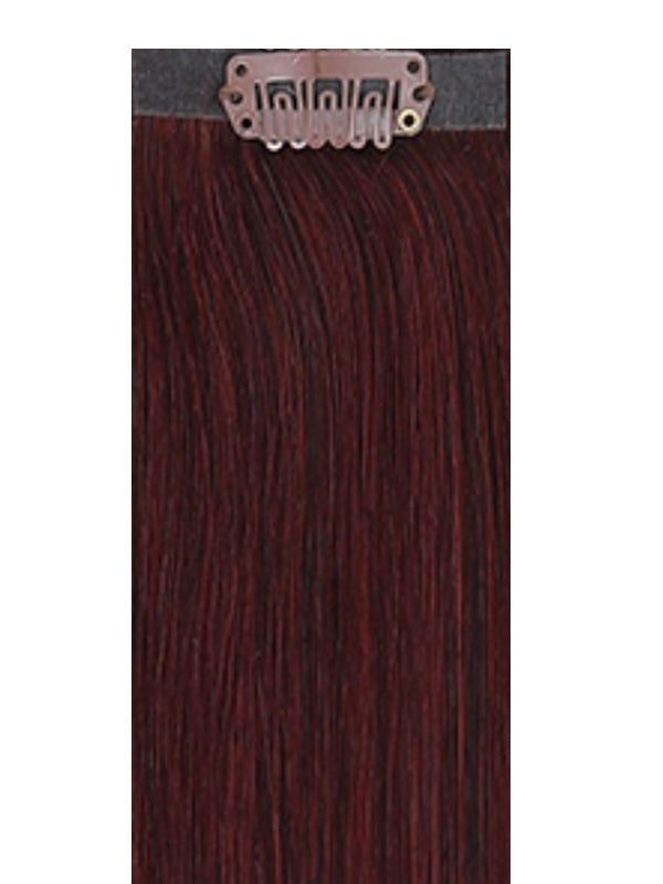 VIP Seamless Clips Plum #99J 18-inch 100% Indian Remy human hair extensions with 21 clips and 12 pieces