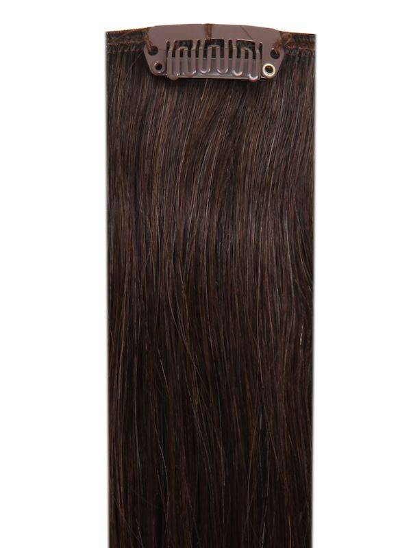 Premium Head Clip-In dark brown #2 hair extensions with 28 clips and 16 pieces, 100% Indian Remy human hair