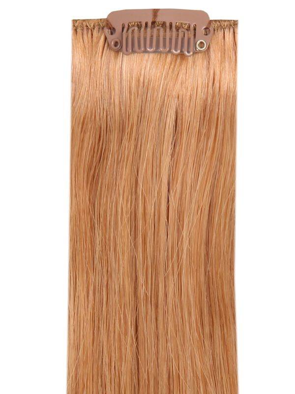 Premium mousy brown #14 head clip-in hair extensions with 28 clips and 16 pieces