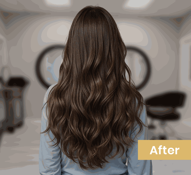 woman with long, voluminous hair showcasing premium Halo Hair Extensions for natural, seamless beauty enhancement
