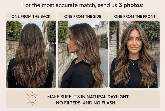 Person taking a natural daylight colour match photo of their hair by a window for Halo Hair Extensions