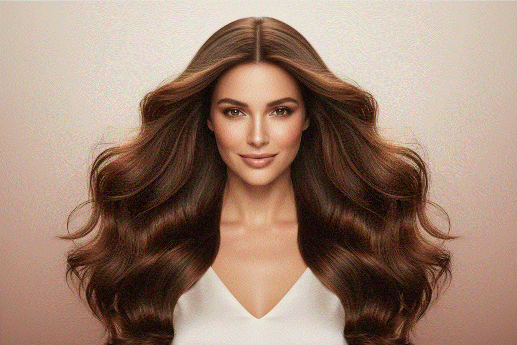 woman applying halo hair extensions for instant length and volume