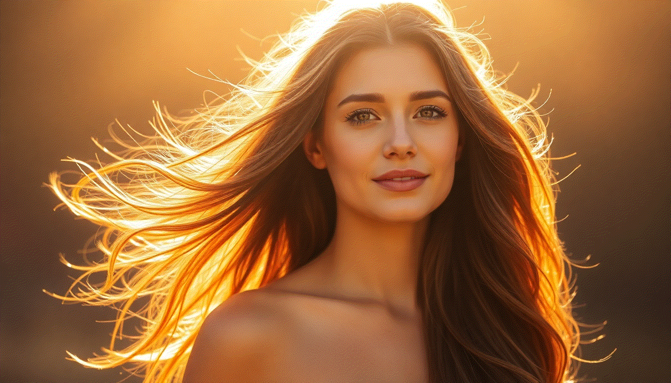 Close-up of blonde hair extensions with a sun icon illustrating SPF protection against UV damage and discoloration