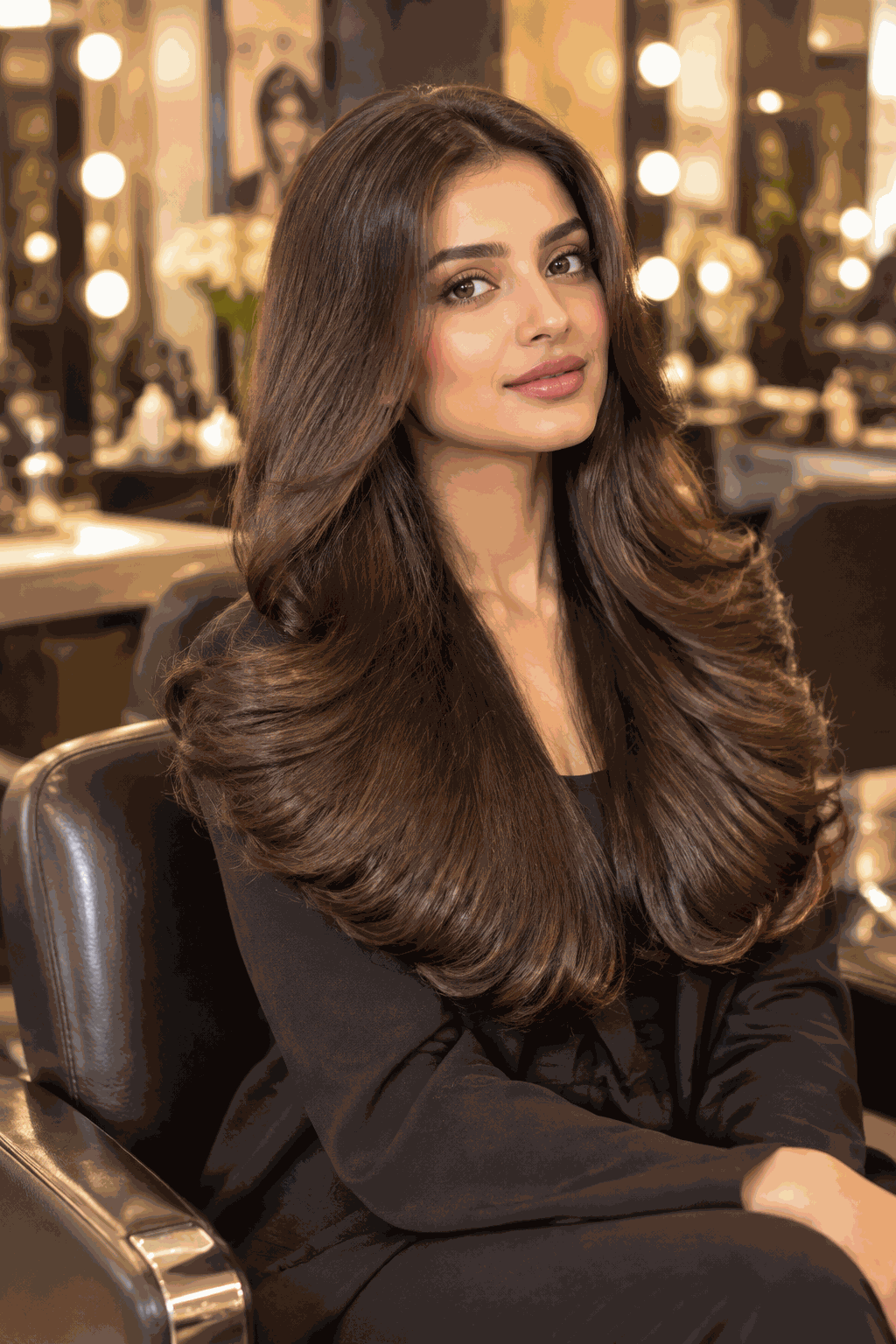 Hair extensions in rich brunette human hair, styled in long, voluminous waves; Why Won’t My Hair Extensions Blend?
