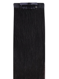 Clip-in hair extension, Bang Booster - Natural Black #1B, sleek straight black hair with a discreet row of mini clips.