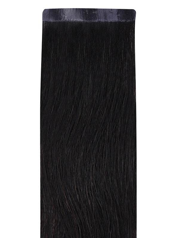 Bang Booster - Natural Black #1B clip-in hair extension, straight black Remy human hair with a flat seamless weft band.