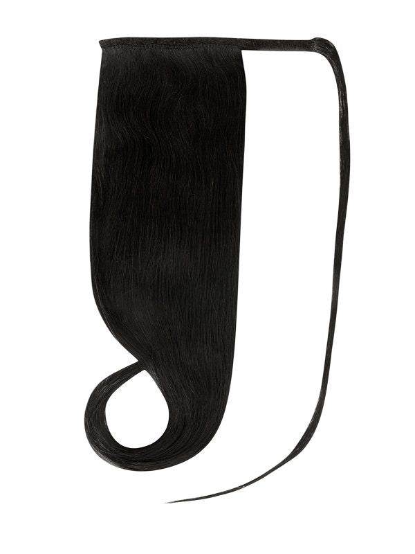 Ponytail hair extensions in jet black #1 made of 100% Indian human Remy hair, lengthening and volumizing ponytails