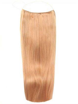 Dark Blonde #18 Halo Hair Extensions with adjustable clear wire for thin hair, no clips or glue, 16 and 20 inch options