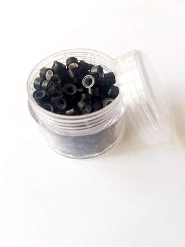 Pack of 100 black micro rings for hair extensions, 5mm aluminum beads lined with silicone