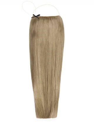 Premium Halo Hair Extensions in Dark Ash Blonde #17 with adjustable clear wire and natural finish