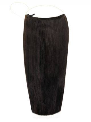 Premium Halo Natural Black #1B hair extensions with adjustable clear wire and no-damage design