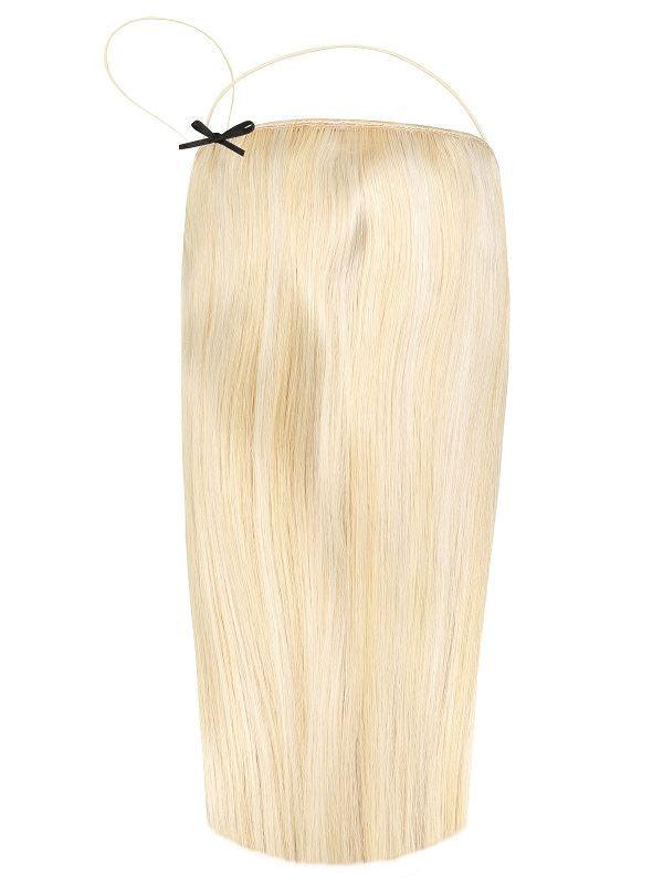 Premium Halo Hawaii Blonde #60 Ash hair extensions with adjustable clear wire and 16 to 20 inch length