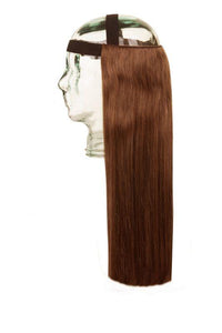 Halo HeadBand Hair Extensions in Chocolate Brown #4 with 20" tape-in pieces and black elastic band