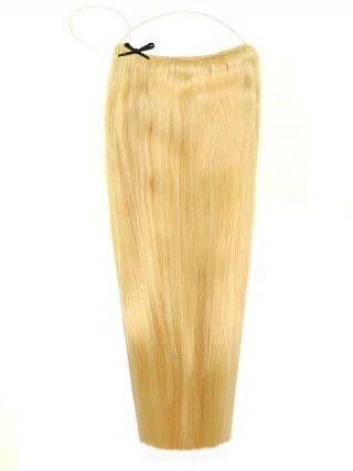 Premium Halo Light Blonde #613 hair extensions with adjustable clear wire and no-damage design