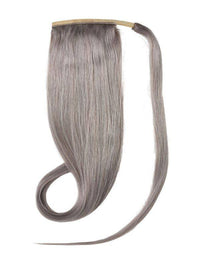 Grey ponytail hair extensions made from 100% Indian human Remy hair, available in 20" and 24" lengths, designed for easy volumizing and lengthening.