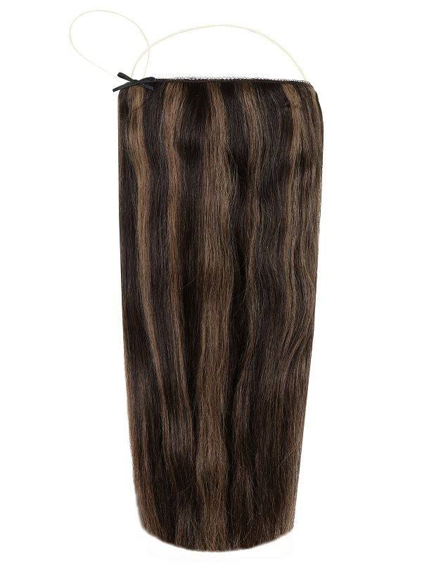 Premium Halo Hair Extensions Boho Brown #2/7 with adjustable clear wire and no-damage design