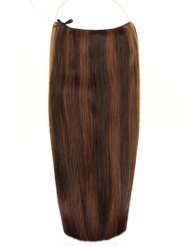 Halo Hair Extensions Mixed #2/4 with adjustable clear wire, no clips, no glue, for natural finish on thin hair