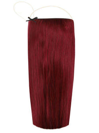 Halo Cherry Crush hair extensions with adjustable clear wire for natural look on thin hair