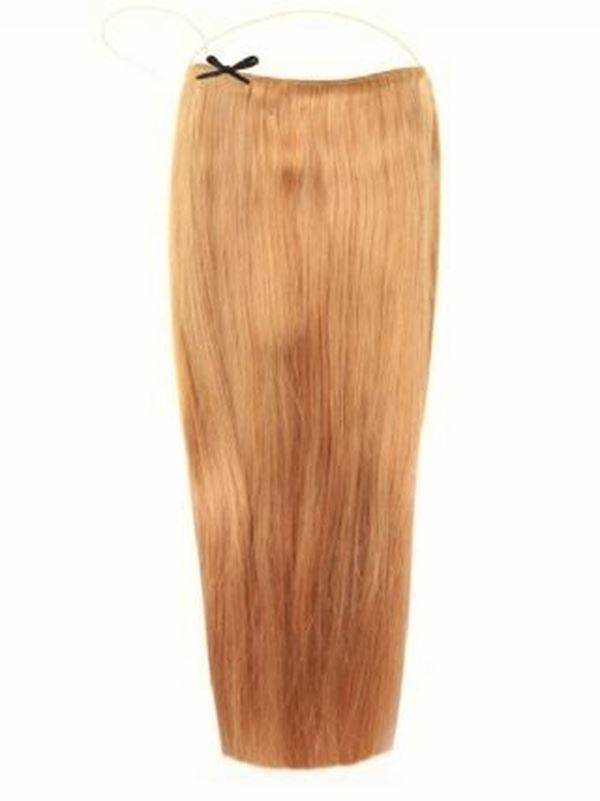 Premium Halo Hair Extensions strawberry blonde #27 with adjustable clear wire and no damage application