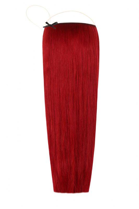 The Halo Hair Extensions vibrant red #35 with adjustable clear wire and no damage to natural hair