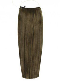 Deluxe Halo Hair Extensions in Dark Ash Brown #7, 16 and 20 inch lengths with adjustable clear wire and no-damage design