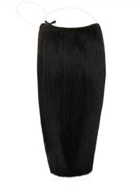 Premium Halo Jet Black #1 hair extensions with adjustable clear wire and no damage to natural hair