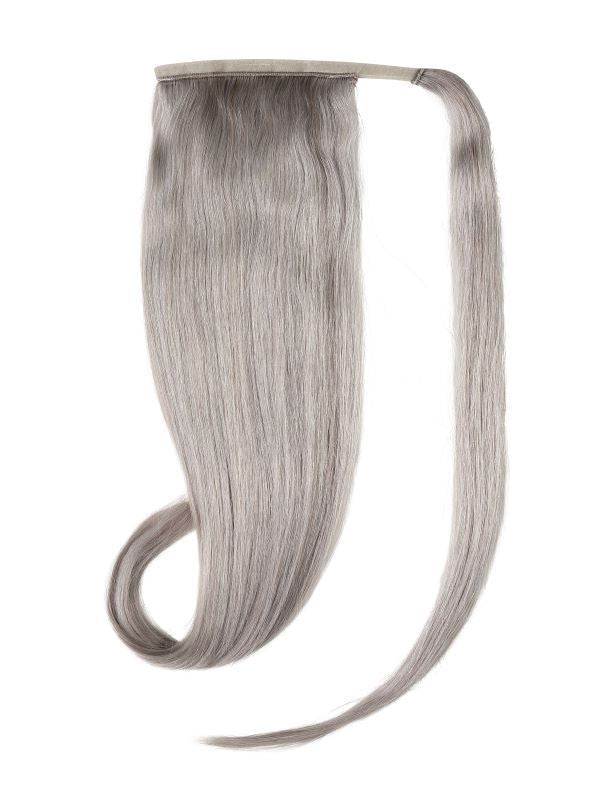 Silver ponytail hair extensions made from 100% Indian human Remy hair for added length and volume