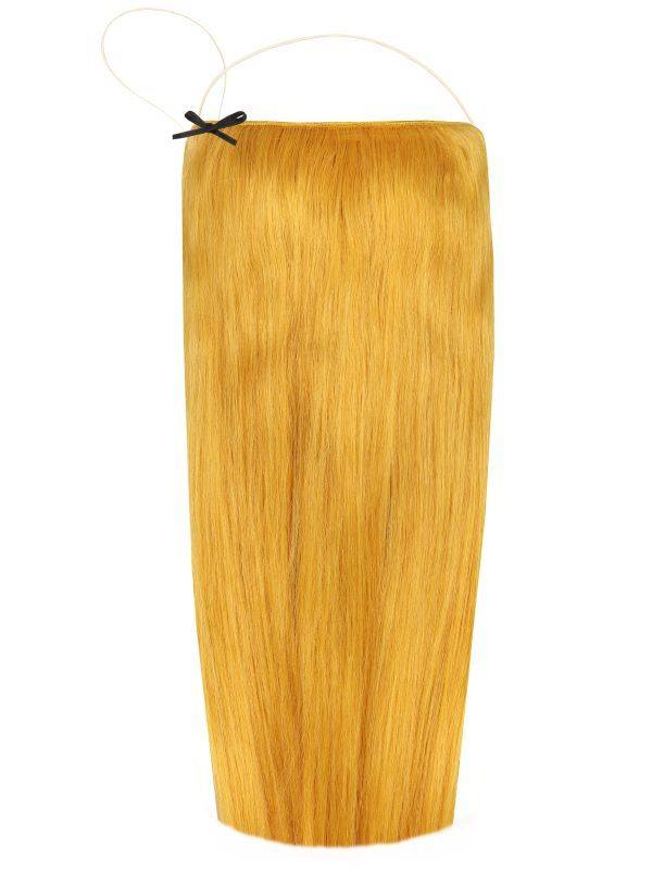 The Halo Lemon Twist hair extensions with adjustable clear wire and no damage to natural hair