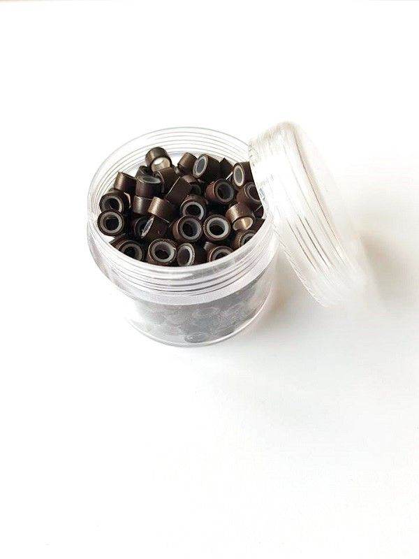 100 dark brown micro rings for hair extensions with silicone lining damage-free fit
