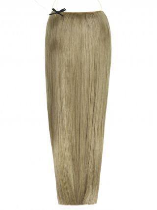 Deluxe Halo Hair Extensions in Dark Ash Blonde #17 with adjustable clear wire and natural finish