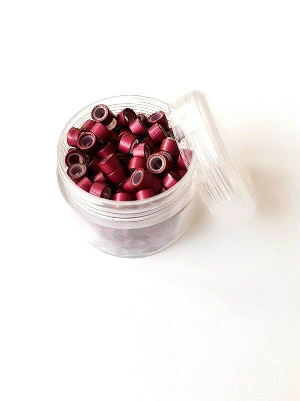 100 plum micro rings for stick tip hair extensions in a pack of 100