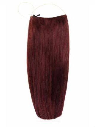 Deluxe Halo Plum #99J Hair Extensions with adjustable clear wire and no-damage design
