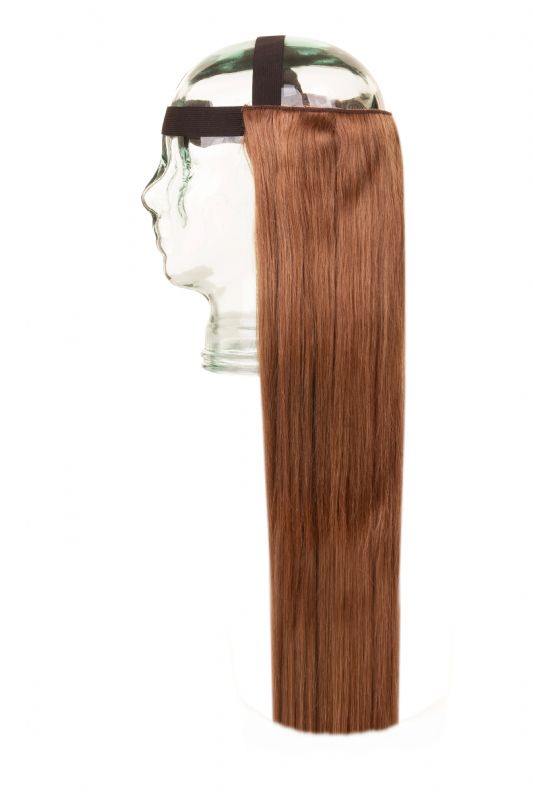 Light brown Halo HeadBand hair extensions with 100% Indian Remy hair and black elastic band